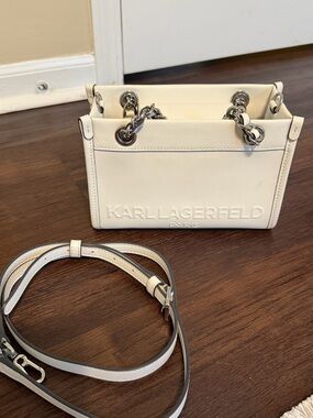 KARL LAGERFELD Cream Leather Chain-Handle Crossbody Bag
